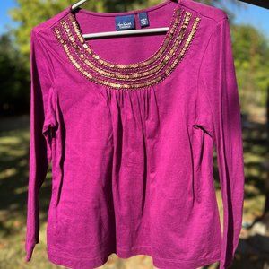 Beaded sequined yoke knit blouse